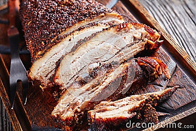 Close-up of Oven Baked sliced Pork Brisket Stock Photo