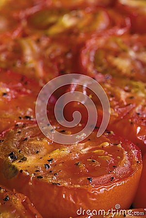 Close-up of oven-roasted tomatoes Stock Photo