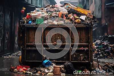 close-up of overflowing dumpster with mixed waste Stock Photo