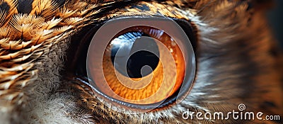 a close up of an owl s eye with a black pupil Stock Photo