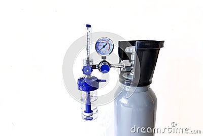 Close-up of oxygen flowmeter and tank for first aid Stock Photo