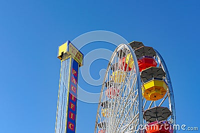 Close up at Pacific Park ferris wheel, Santa Monica Pier. Editorial Stock Photo