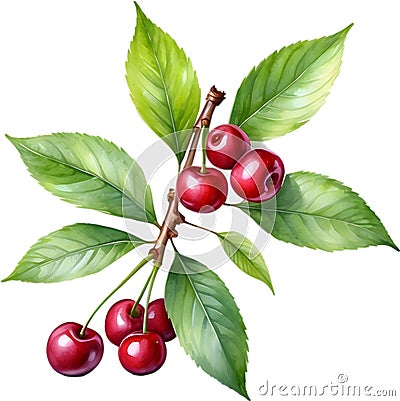 Close-up painting of cherry berry (Prunus avium). AI-Generated. Stock Photo