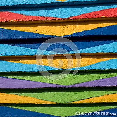 Close up of bright, patterned paintwork on house on the island of Burano, Venice, Italy Stock Photo