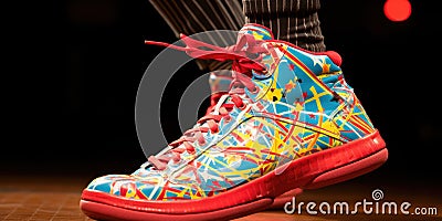 A close up of a pair of colorful sneakers. Generative AI image. Stock Photo