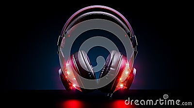 Close up of pair of headphones on black background with red light Stock Photo