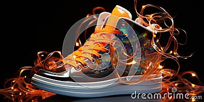 A close up of a pair of shoes on a table, AI Stock Photo