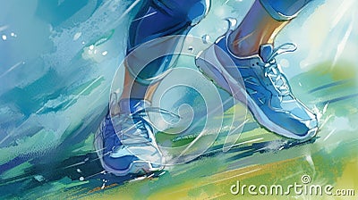 A close up of a pair of walking shoes. Modern style. Comfortable urban sports sneakers. Fashion trendy style. One step at a time. Stock Photo