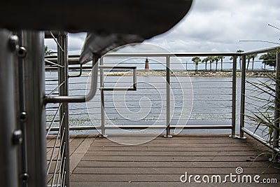 Close up of a park handrail bridge during the day time. Stock Photo