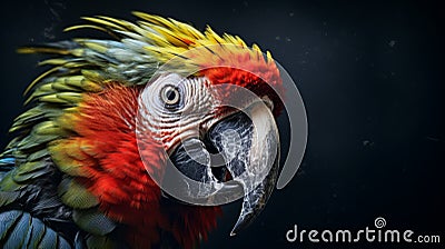 Close-up Of A Parrot's Head: Vibrant And High-energy Imagery In Darktable Style Stock Photo