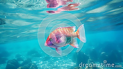 Close up of a Parrotfish swimming in the clear Ocean. Natural Background with beautiful Lighting Stock Photo