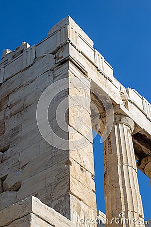 Close up of parthenon columns of acropolis of athens Stock Photo