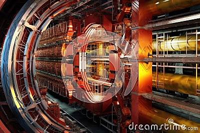 close-up of particle accelerators inner structure Stock Photo