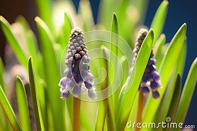 Close up of a partly blooming grape hyacinth Stock Photo