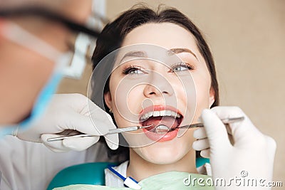 Close-up of a patient with her mouth open Stock Photo