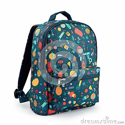 Close up of patterned school bag on white background, created using generative ai technology Stock Photo