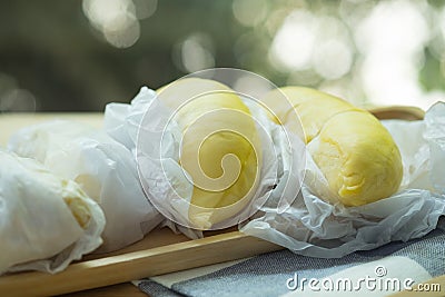 Close up of peeled durian. Durian is king of fruit in Thailand Stock Photo