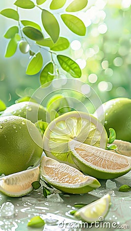 Close up of peeled pomelo on blurred background with abundant space for adding text overlay Stock Photo
