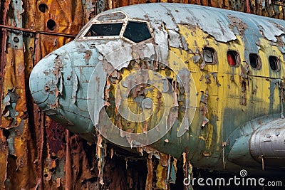 close-up of peeling paint on an abandoned aircraft Stock Photo