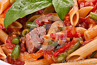 Close-up of penne pasta Stock Photo
