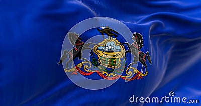 Close-up of Pennsylvania state flag waving Cartoon Illustration