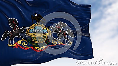 Close-up of Pennsylvania state flag waving on a clear day Cartoon Illustration
