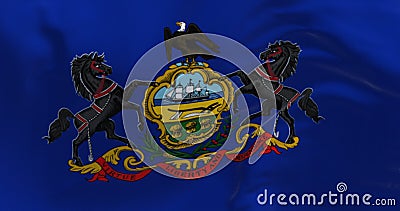 Close-up of Pennsylvania state flag waving Cartoon Illustration