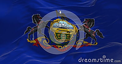 Close-up of the Pennsylvania state flag waving in the wind Cartoon Illustration