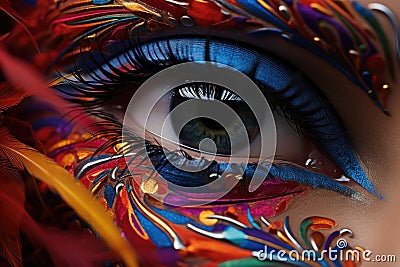 A close up of a person& x27;s eye with colorful makeup. Stock Photo