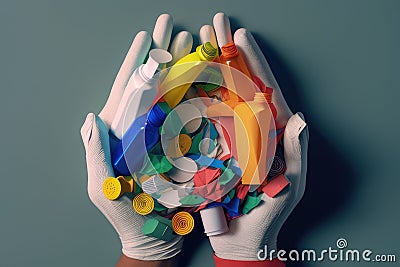 close-up of person's hands, sorting through recyclable materials The image represents the power of individual action Stock Photo