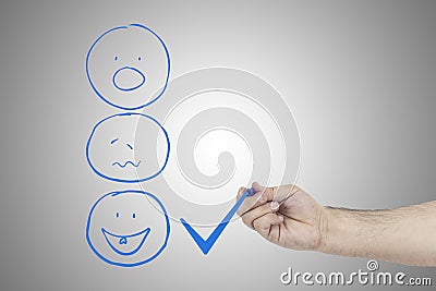 Close-up Of Person. Tick Placed In Excellent Checkbox On Customer Service Satisfaction Survey Form. Stock Photo