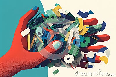 close-up of person's hands, sorting through recyclable materials The image represents the power of individual action Stock Photo