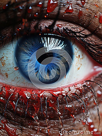 a close up of a persons eye with blood on it Stock Photo