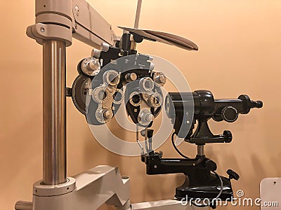 Close up of a phoropter in an eye doctors office Stock Photo