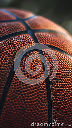 Close-up photo of a basketball that fills the entire frame, showcasing sports photography. Stock Photo