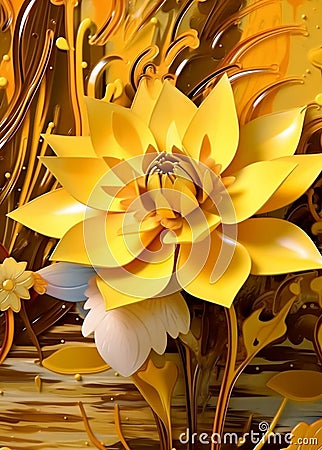 close up photo of beautiful Flower with a light yellow light generative AI Stock Photo