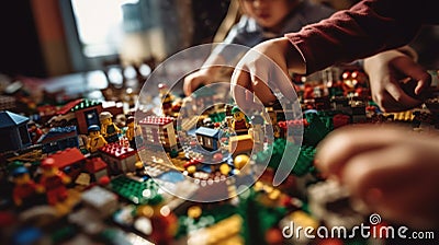 Creative Blocks: Children Engaged in LEGO Play Stock Photo