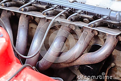 Close-up photo of An exhaust manifold Stock Photo