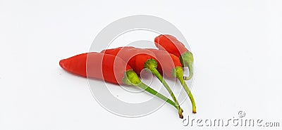 Close-up photo of four spicy red chilies on a white background Stock Photo