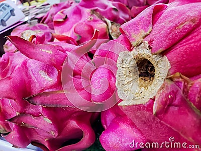 close up photo of fresh dragon fruit in the market. Baturaja Indonesia Stock Photo