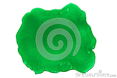 Close up photo of green slime blot isolated on white background Stock Photo