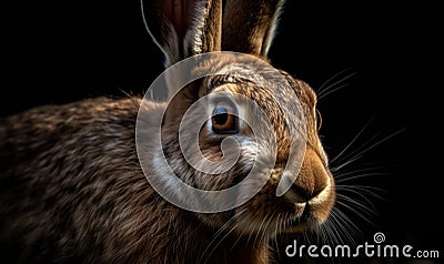 close up photo of Hare genus Lepus on black background. Generative AI Stock Photo