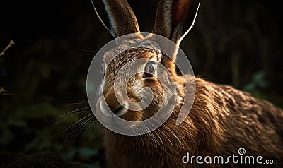 close up photo of Hare genus Lepus on blurry forest background. Generative AI Stock Photo