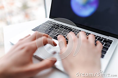 Photo of man hands typing on laptop Stock Photo