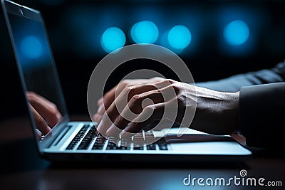 Close-up photo of man typing on laptop keyboard Stock Photo