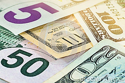 Close up photo of money. Dollar banknotes. Stock Photo