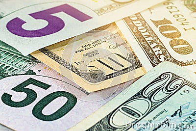 Close up photo of money. Dollar banknotes. U.S. dollars Stock Photo