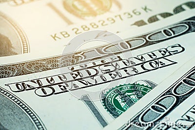Close-up of large dollar bills. American currency Stock Photo