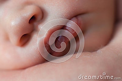 Close up photo of newborn baby lips. Stock Photo