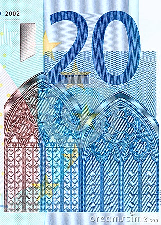 Close up photo of a part of twenty euro, macro shot. High resolu Stock Photo